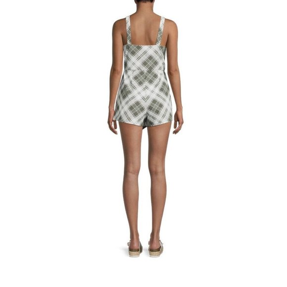No Boundaries Junior s Plaid Romper Green white one piece size Medium (7-9) - Picture 3 of 5